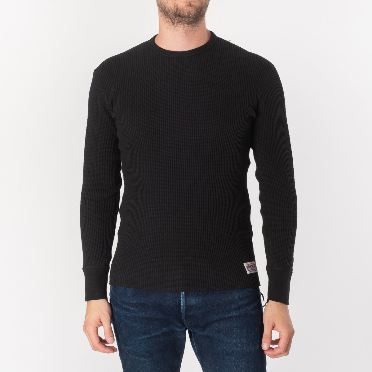 IHTL-1301-BLK Waffle Knit Long Sleeve Crew Neck Thermal Black