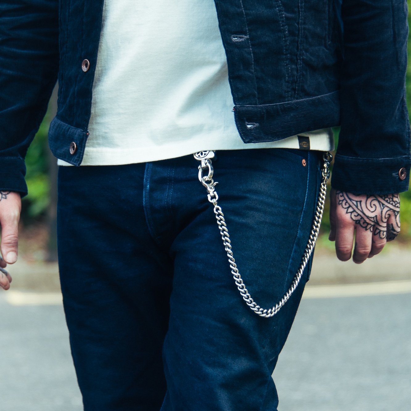 Men Wallet Chain Pewter Black Metal Long Jeans Keychain Biker
