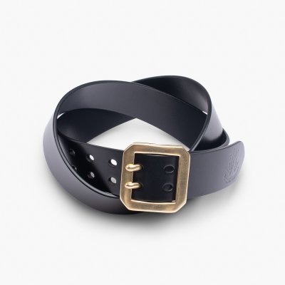 Skinny Black Leather Belt With Solid Brass Buckle 