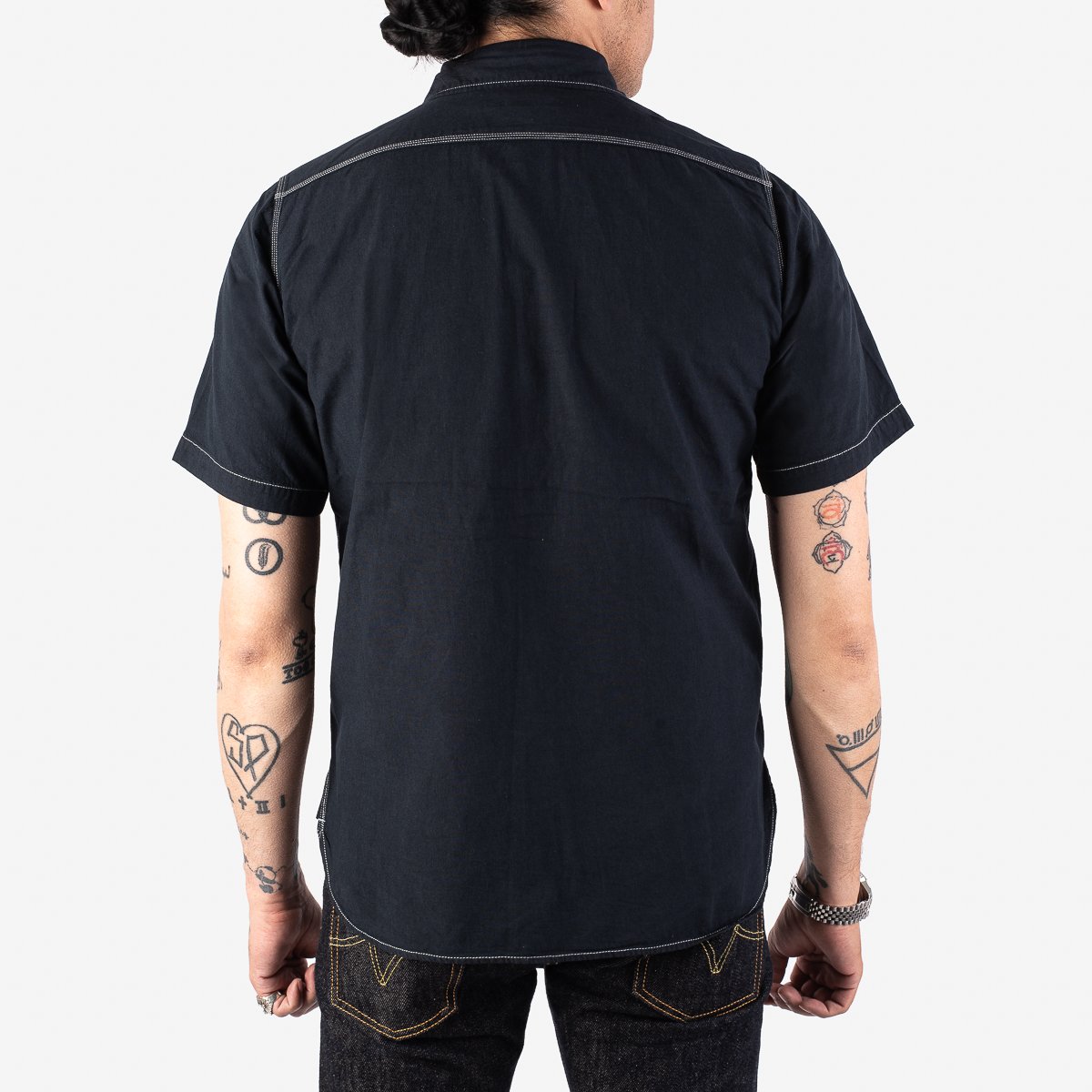 Iron Heart Japanese Selvedge Chambray Short Sleeve Work Shirt - Indigo