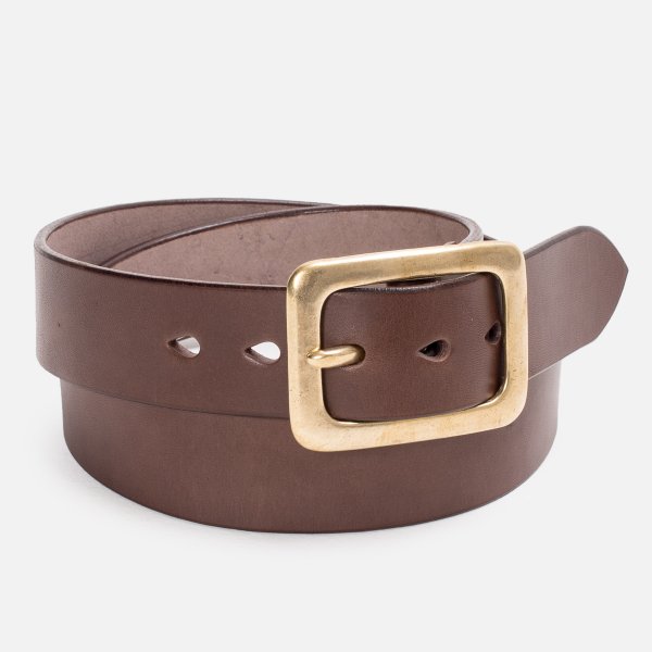 Heavy Duty Tochigi Leather Belt in Brown Leather with Brass Buckle