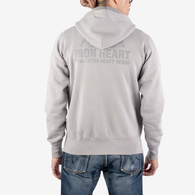 Printed 14oz Ultra Heavyweight Loopwheel Cotton Zippered Hoodie - Grey