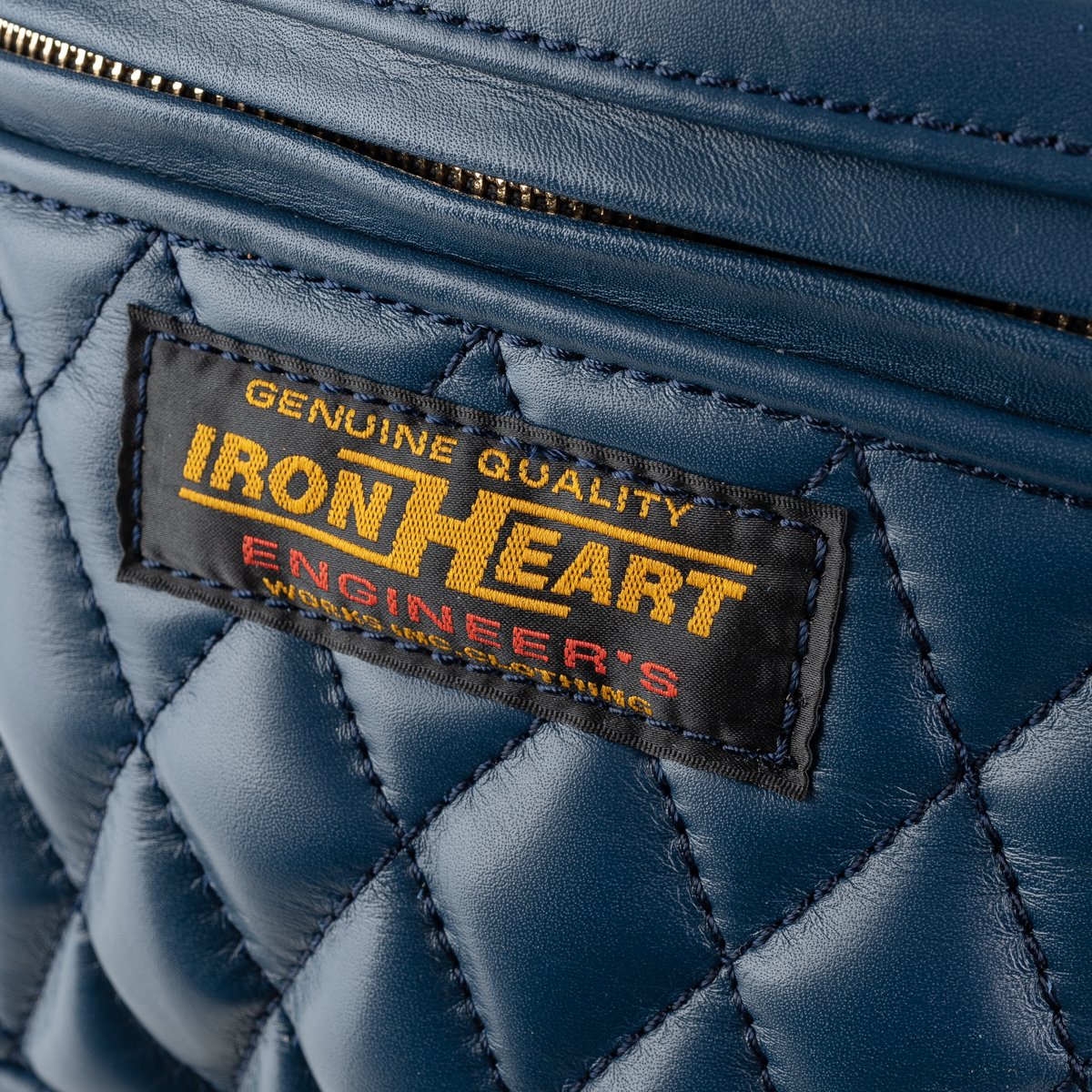 Iron Heart Leather Diamond Stitched Shoulder Bag Black with Black Stitch