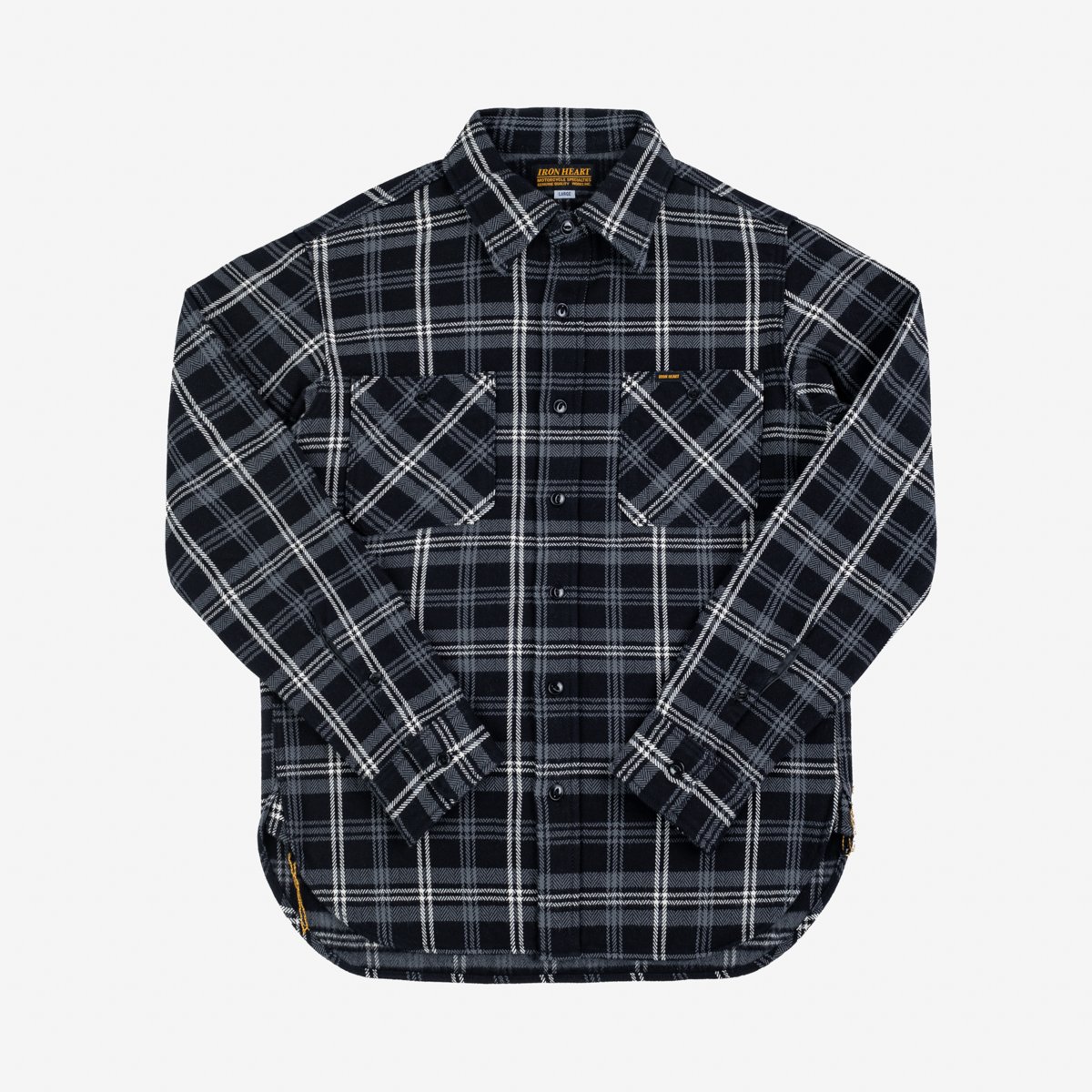 Iron Heart Ultra Heavy Flannel Herringbone Check Work Shirt - Black