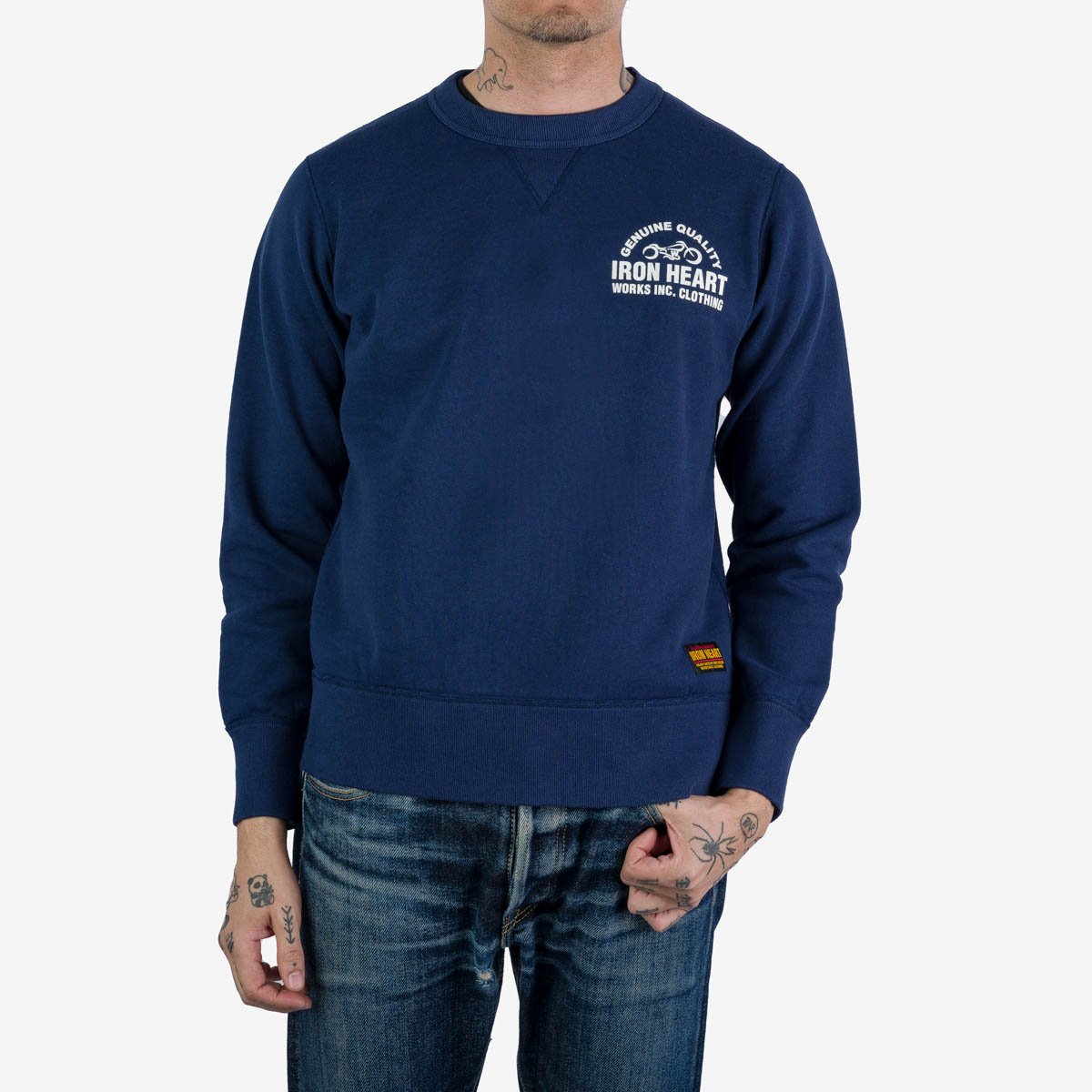 Printed 14oz Ultra Heavyweight Loopwheel Cotton Crew Neck Sweat - Navy