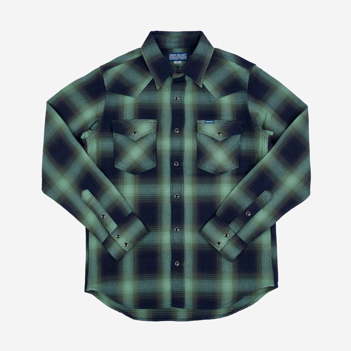 9oz Selvedge Ombré Check Western Shirt - Green