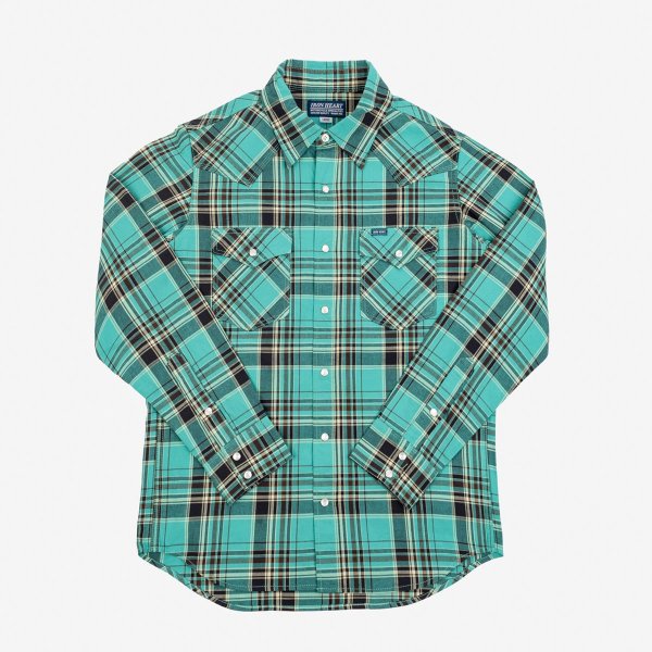 5oz Selvedge Madras Check Western Shirt - Green