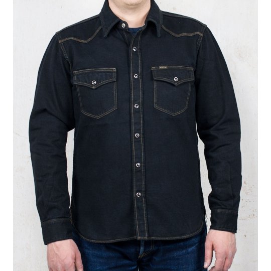 12oz Selvedge Denim Western Shirt - Indigo Overdyed Black