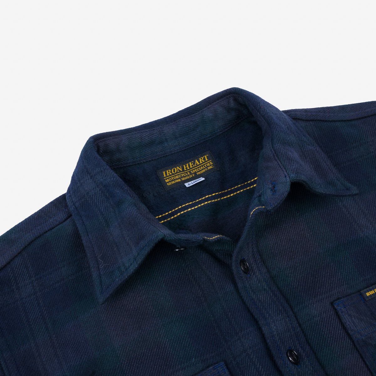 Iron Heart Ultra Heavy Flannel Crazy Check Work Shirt - Navy Overdyed Black